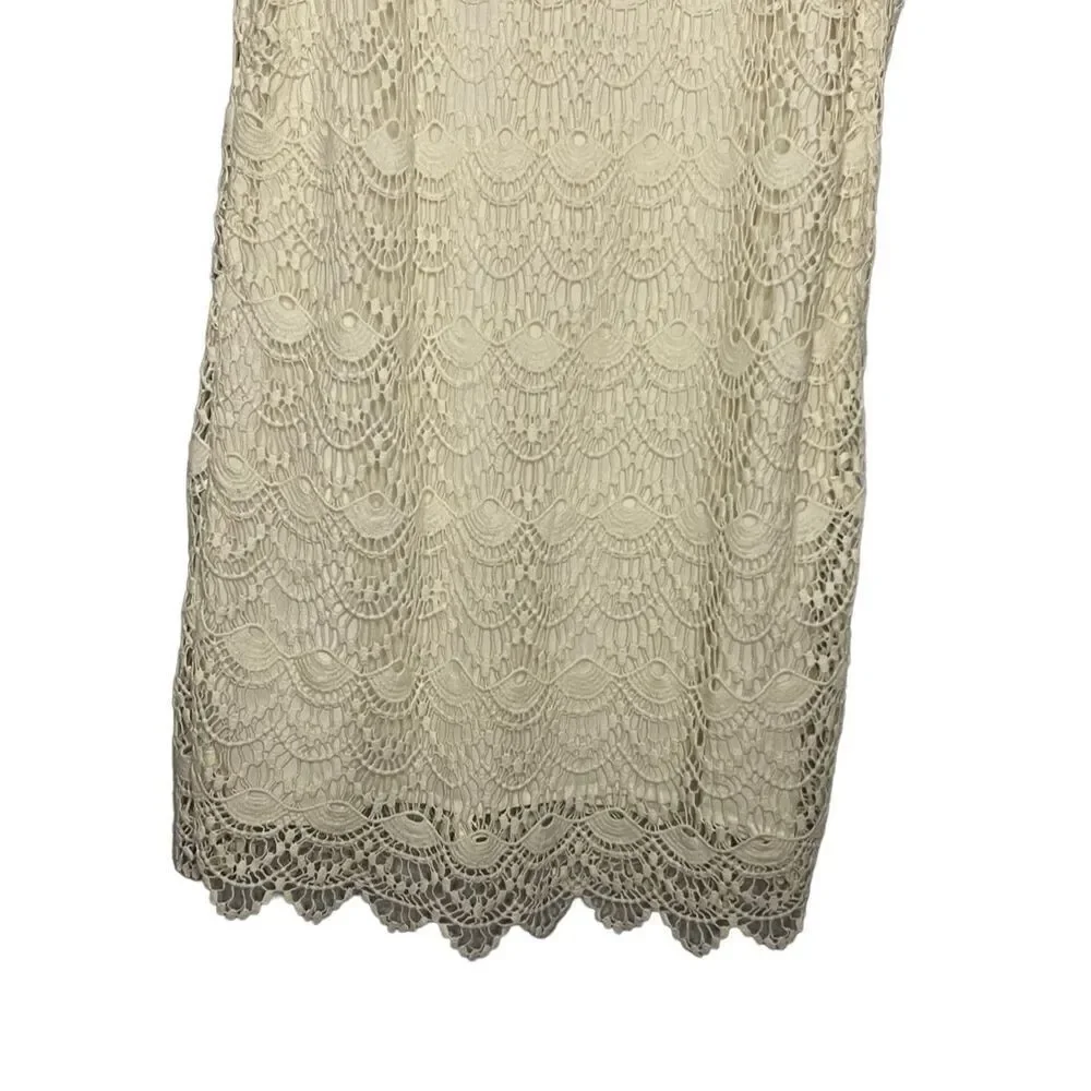 NWT Ann Taylor Loft Cream Crochet Lined Sleeveless Shift Dress Women’s Size 14 - Picture 4 of 5